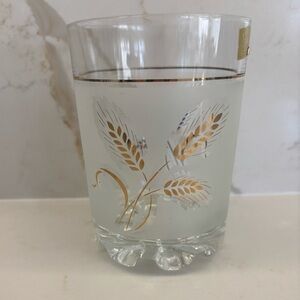 Vintage Frosted MCM Glass Ice Bucket Gold Wheat Sheafs Original Sticker Etoile